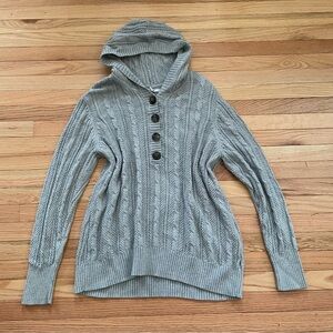 Y2K Old Navy Cable Knit Hooded Sweater Womens XXL Gray Cozy Chunky Fall Academia